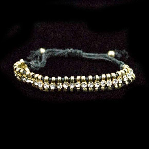 RHINESTONE & GOLD TONE CORDED SLIP KNOT BRACELET - JBNTDC1 - Picture 1 of 3